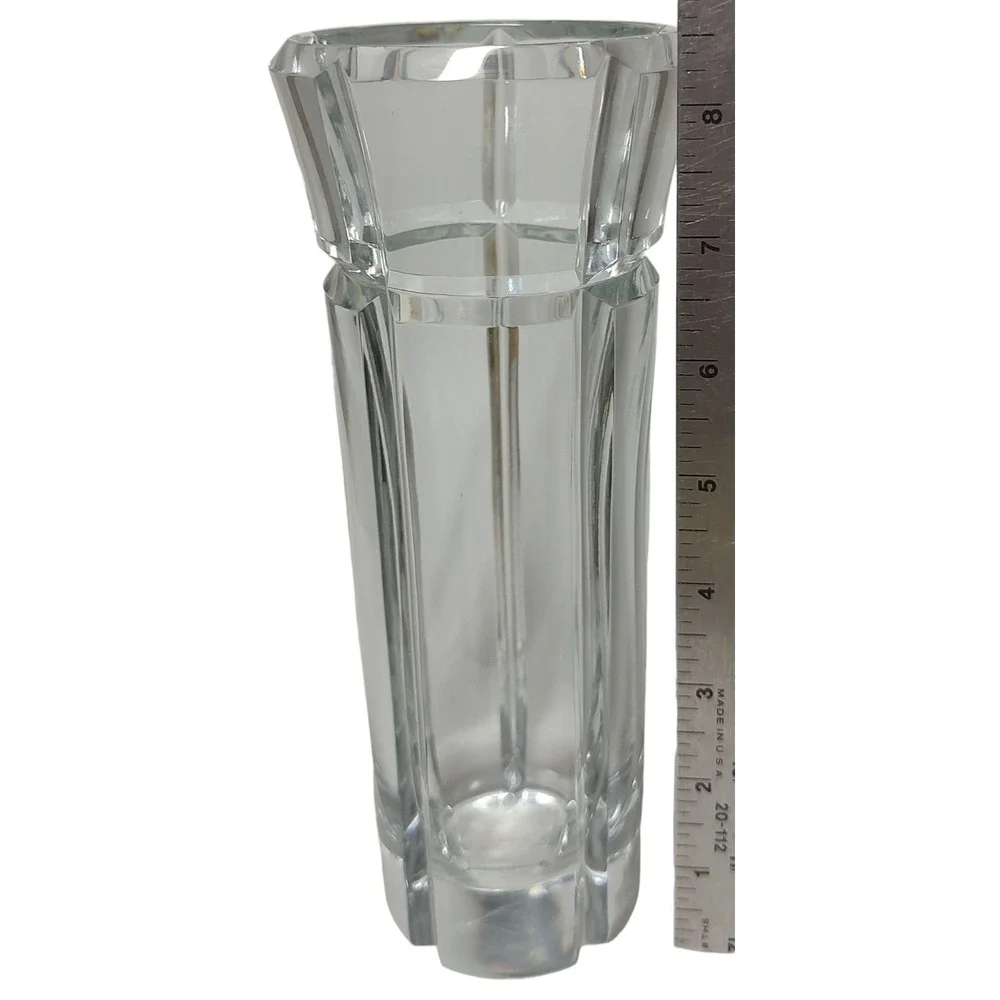 Mikasa Crystal Flower Vase Heavy‎ Contemporary Grooved Made in Yugoslavia